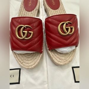 Gucci Red Leather Charlotte Espadrille Sandals
